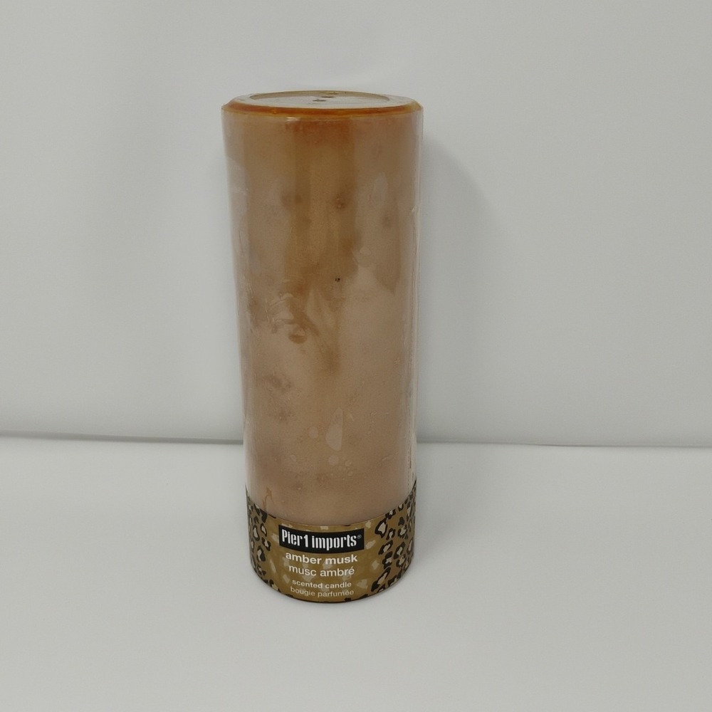 Pier 1 Imports Amber‎ Musk Pillar Candle 8" Tall x 3" Wide - Sealed & New